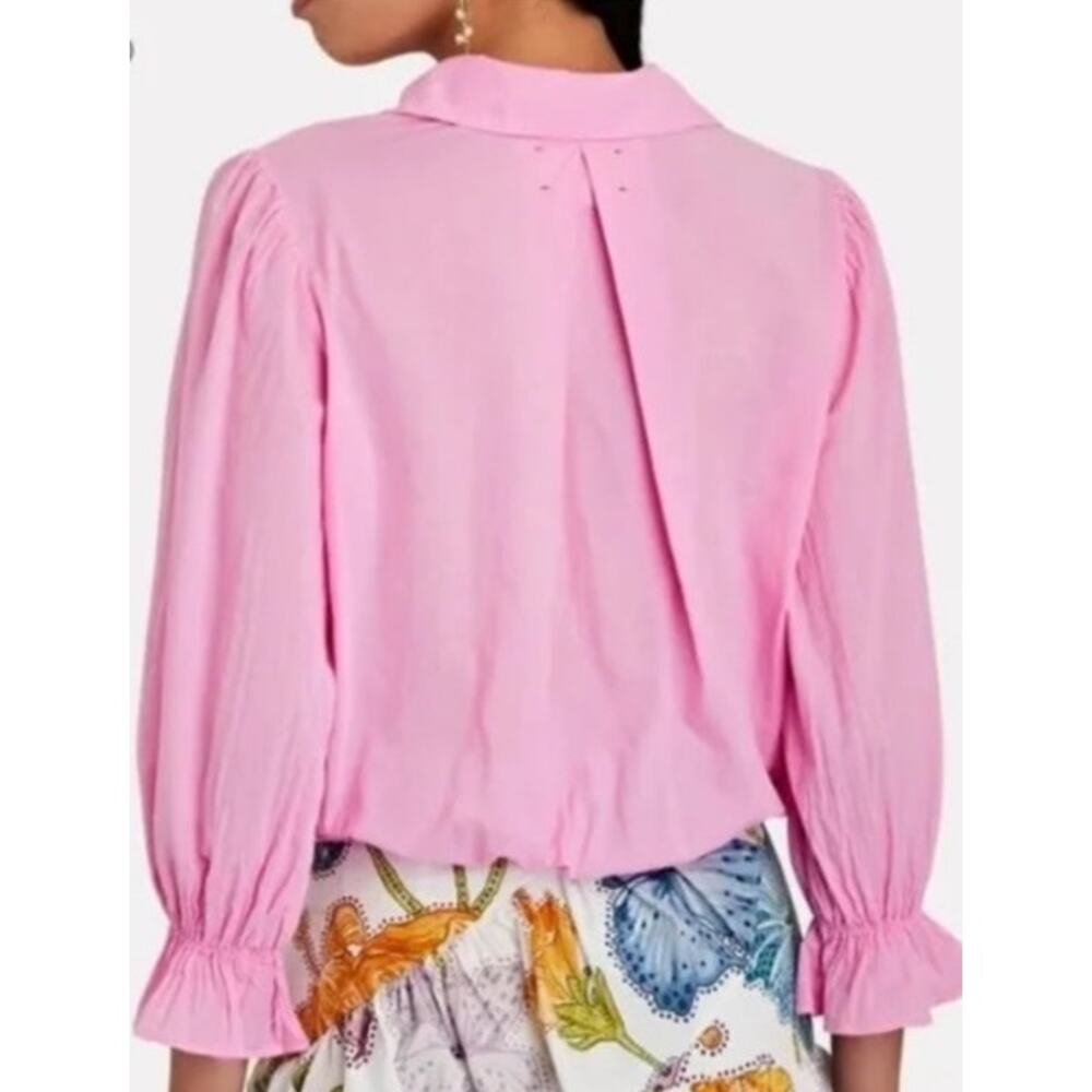 Xirena Sz M Elody Puff Sleeve Top Pink Cotton Cropped Feminine Coastal Ruffle - Picture 2 of 16